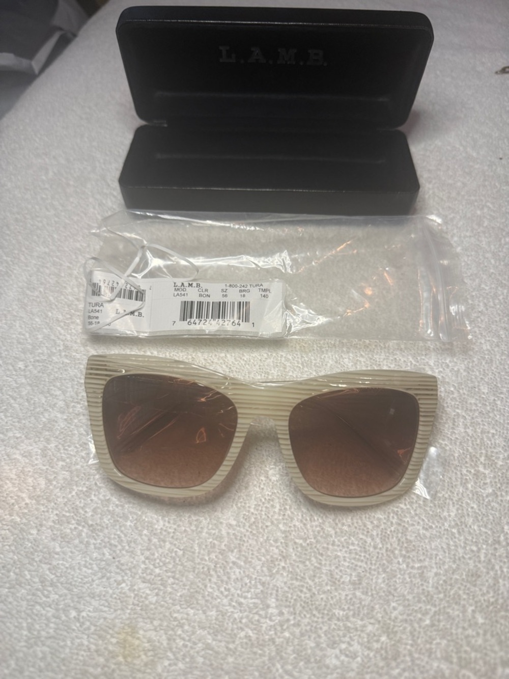 L.A.M.B. Ivory Striped Square Sunglasses with Brown Gradient Lenses